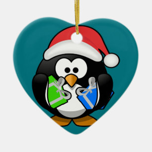 Pinguin mit Geschenken Keramik Ornament