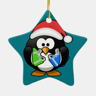 Pinguin mit Geschenken Keramik Ornament