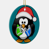 Pinguin mit Geschenken Keramik Ornament (Rechts)