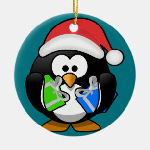 Pinguin mit Geschenken Keramik Ornament