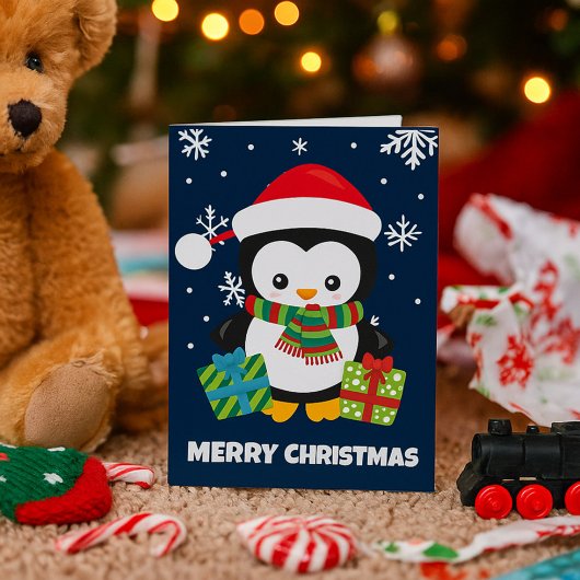 Pinguin mit Geschenken Niedlichen Kinderweihnachts Karte