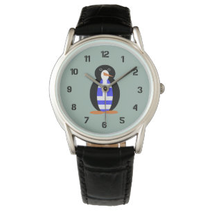Pinguin mit griechischer Flaggen-Weste Armbanduhr