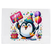Pinguin mit "Happy Birthday" Zeichen von Natasha U Große Geschenktüte (Rückseite)