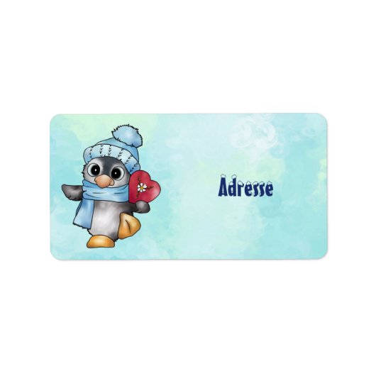 Pinguin mit herz adressaufkleber (Vorne)