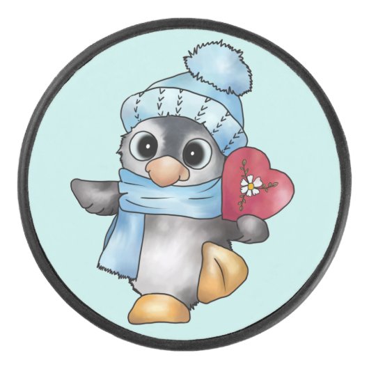 Pinguin mit Herz Eishockey Puck (Vorderseite)
