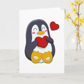 Pinguin mit Herz Karte (Gelbe Blume)