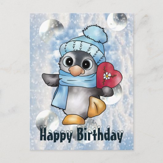 Pinguin mit Herz Postkarte (Vorderseite)