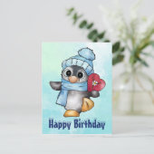 Pinguin mit herz postkarte (Stehend Vorderseite)