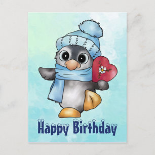 Pinguin mit herz postkarte