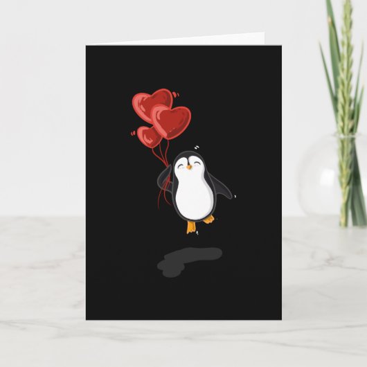 Pinguin mit Herzballons. Karte (Vorderseite)