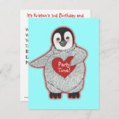 Pinguin mit Herzgeburtstag-Einladung Einladung (Vorne/Hinten)