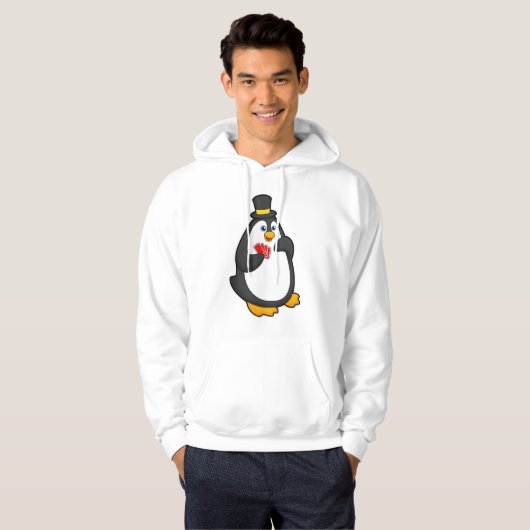Pinguin mit Hut im Poker mit Poker-Karten Hoodie (Vorne ganz)