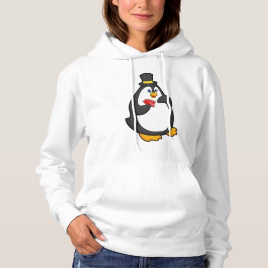 Pinguin mit Hut im Poker mit Poker-Karten Hoodie (Vorderseite)