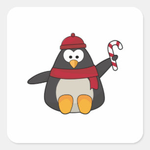 Pinguin mit Hut & Scarf Quadratischer Aufkleber