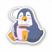 Pinguin mit Kaffee-Cup Aufkleber (Vorderseite)