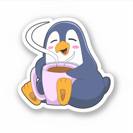 Pinguin mit Kaffee-Cup Aufkleber (Vorderseite)