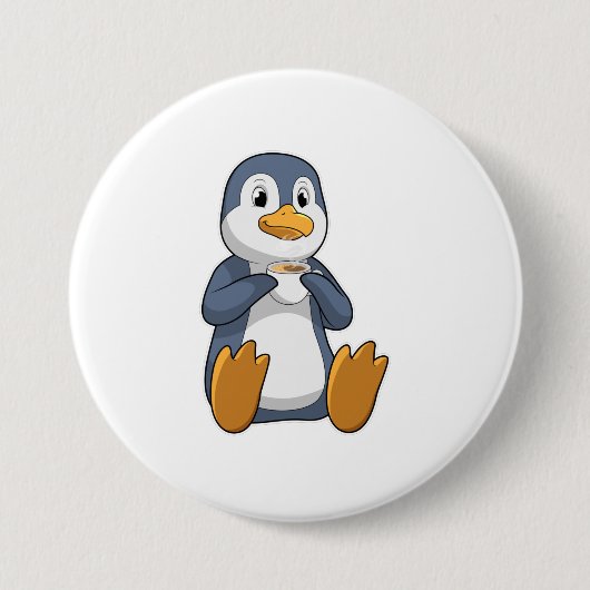 Pinguin mit Kaffee-Cup Button (Vorderseite)