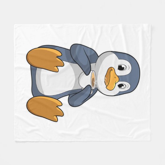 Pinguin mit Kaffee-Cup Fleecedecke (Vorderseite (Horizontal))