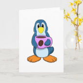 Pinguin mit Kaffee-Cup Karte (Gelbe Blume)