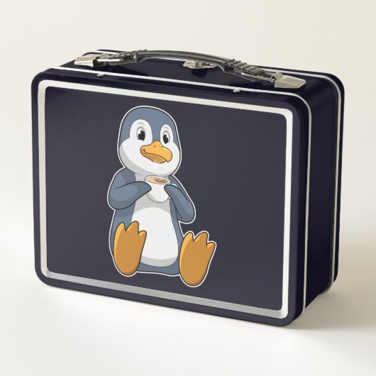 Pinguin mit Kaffee-Cup Metall Brotdose (Rückseite)
