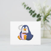 Pinguin mit Kaffee-Cup Postkarte (Stehend Vorderseite)
