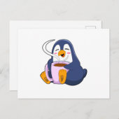 Pinguin mit Kaffee-Cup Postkarte (Vorne/Hinten)