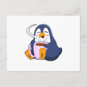 Pinguin mit Kaffee-Cup Postkarte (Vorderseite)