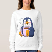Pinguin mit Kaffee-Cup Sweatshirt (Vorderseite)