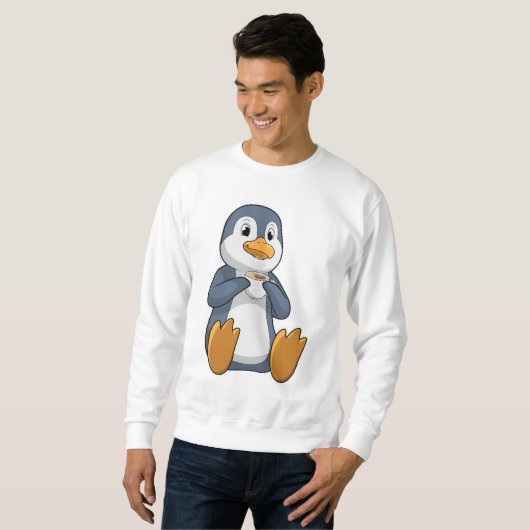 Pinguin mit Kaffee-Cup Sweatshirt (Vorne ganz)