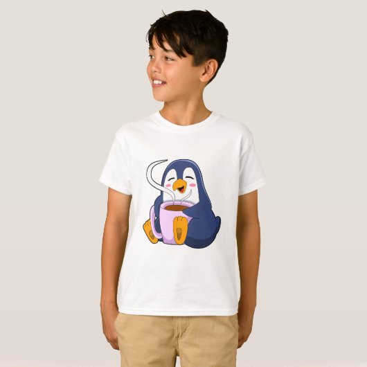 Pinguin mit Kaffee-Cup T-Shirt (Vorne ganz)