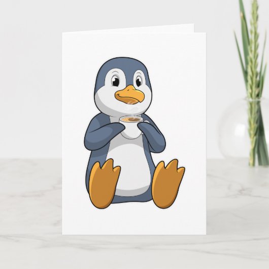 Pinguin mit Kaffeetasse Karte (Vorderseite)