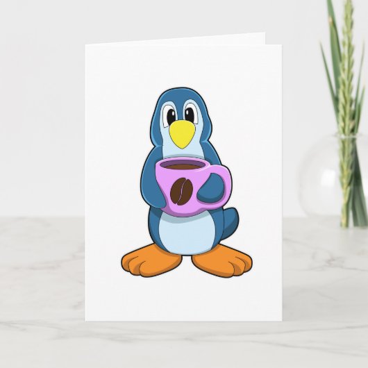 Pinguin mit Kaffeetasse Karte (Vorderseite)