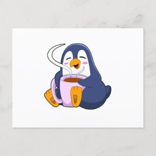 Pinguin mit Kaffeetasse Postkarte