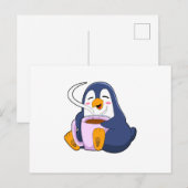 Pinguin mit Kaffeetasse Postkarte (Vorne/Hinten)
