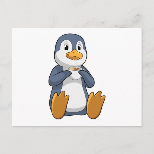 Pinguin mit Kaffeetasse Postkarte (Vorderseite)