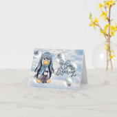 Pinguin mit Kind Karte (Gelbe Blume)