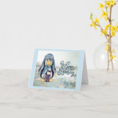 Pinguin mit Kind Karte (Gelbe Blume)