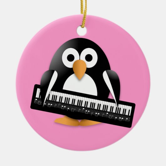 Pinguin mit Klavier Keramik Ornament (Vorne)