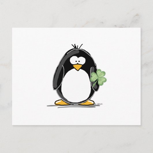Pinguin mit Kleeblatt Postkarte (Vorderseite)