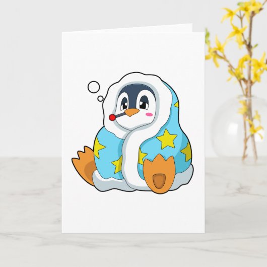Pinguin mit klinischem Thermometer Karte (Gelbe Blume)