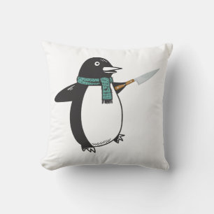Pinguin mit Knife-T - Shirt Kissen