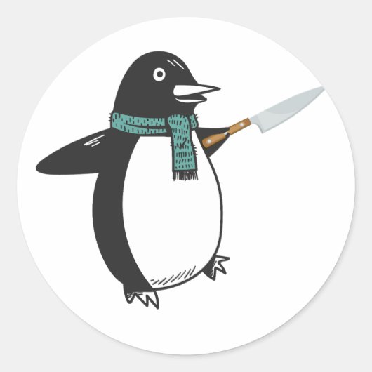 Pinguin mit Knife-T - Shirt Runder Aufkleber (Vorderseite)