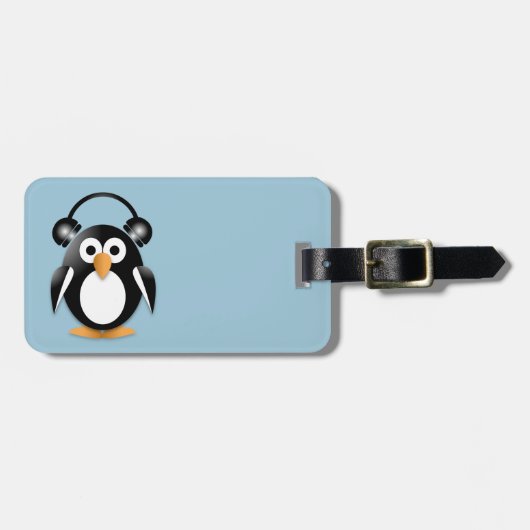 Pinguin mit Kopfhörern Gepäckanhänger (Vorderseite horizontal)