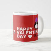 Pinguin mit Lila Hut Valentinstag Jumbo-Tasse (Vorderseite Rechts)