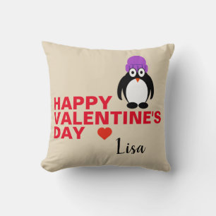 Pinguin mit Lila Hut Valentinstag Kissen