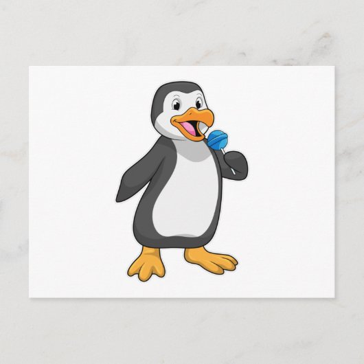 Pinguin mit Lollipop-Süßigkeiten Postkarte (Vorderseite)