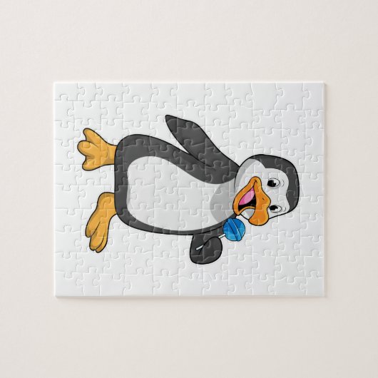Pinguin mit Lollipop-Süßigkeiten Puzzle (Horizontal)