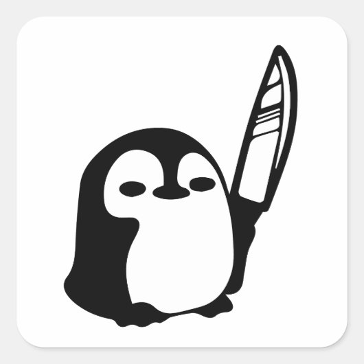 Pinguin mit Messer Quadratischer Aufkleber (Vorderseite)