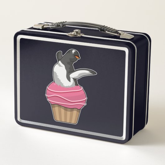 Pinguin mit Muffin Metall Brotdose (Vorderseite)