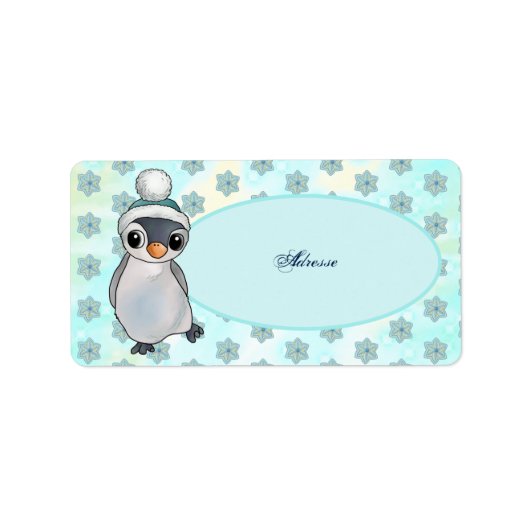 Pinguin mit Mütze Adressaufkleber (Vorne)